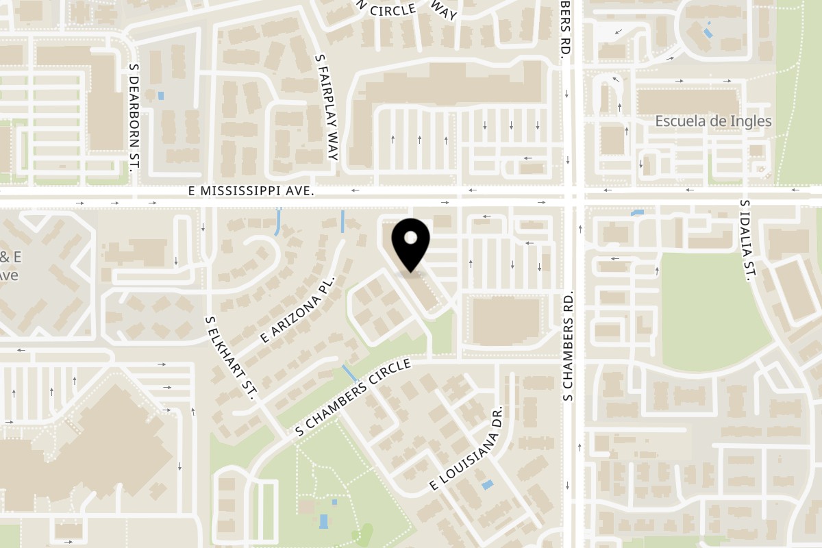 Map showing the location of Blazing Bird Nashville Hot Chicken Mississippi Aurora on 15064 E Mississippi Ave in Aurora