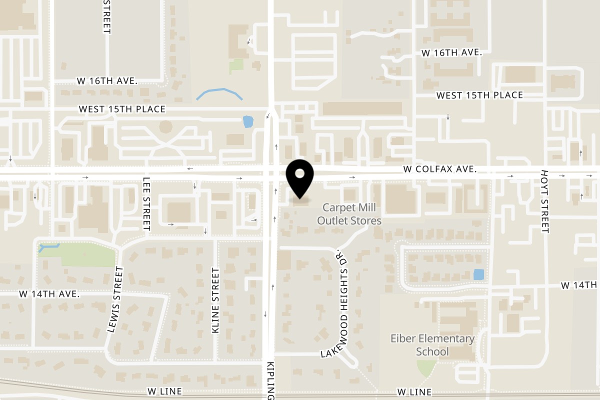 Map showing the location of Blazing Bird Nashville Hot Chicken Lakewood on 9998 W Colfax Ave Unit 102 in Lakewood
