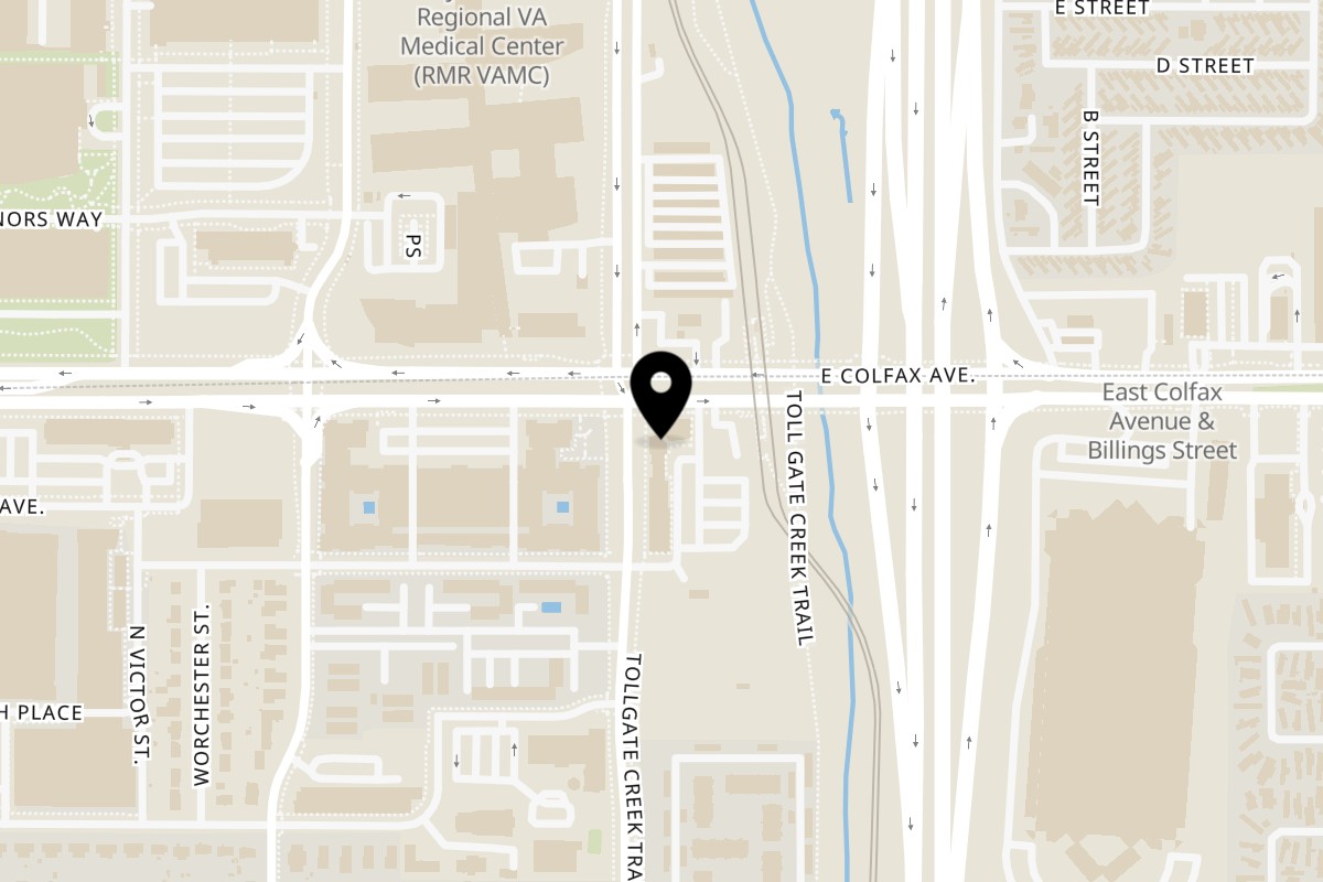 Map showing the location of Blazing Bird Nashville Hot Chicken Aurora on 13700 E Colfax Ave C in Aurora