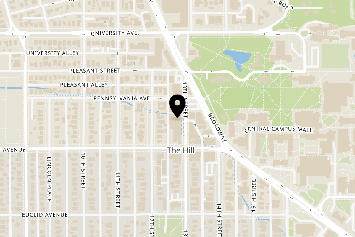 Map showing the location of Blazing Bird Nashville Hot Chicken Boulder on 1143 13th St in Boulder